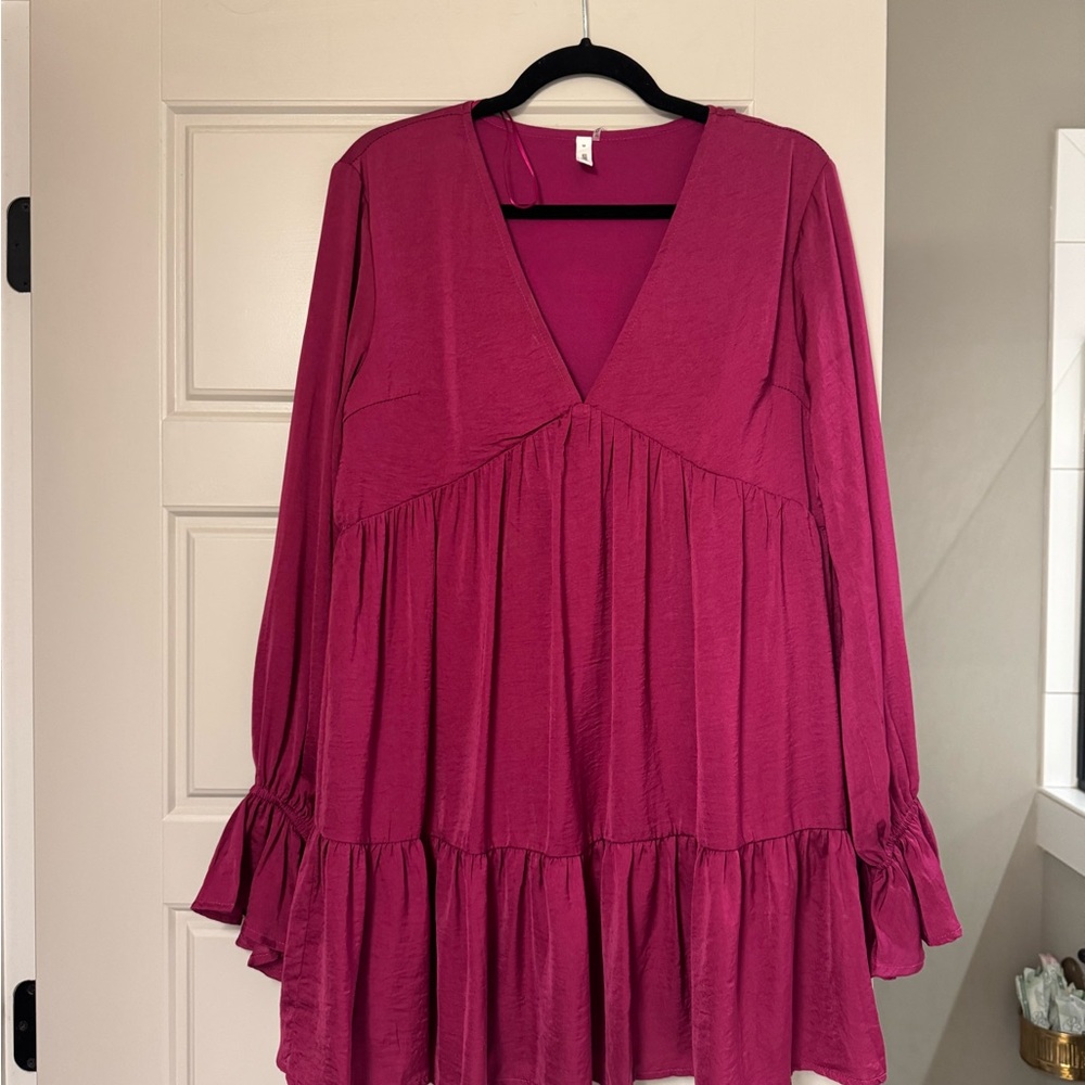 Glam Fuchsia V-Neck mini-dress